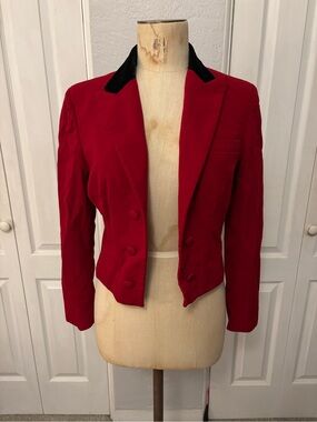 Lauren Ralph Lauren Red Wool Blend Open Front Jacket Velvet Collar Size 12P